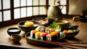 sushi-rolls-with-wasabi-and-soy-sauce-on-a_41185810