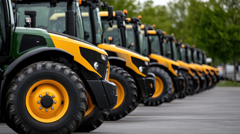 a-row-of-yellow-and-green-tractors_53865903